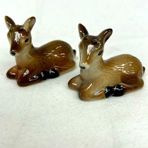 Vintage glazed ceramic resting deer salt and pepper set